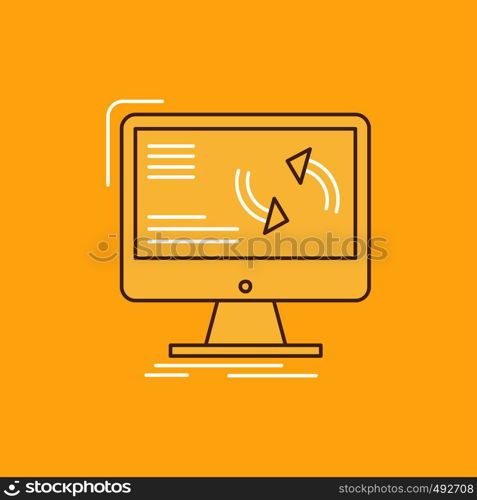 synchronization, sync, information, data, computer Flat Line Filled Icon. Beautiful Logo button over yellow background for UI and UX, website or mobile application. Vector EPS10 Abstract Template background