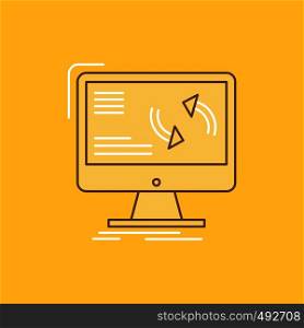 synchronization, sync, information, data, computer Flat Line Filled Icon. Beautiful Logo button over yellow background for UI and UX, website or mobile application. Vector EPS10 Abstract Template background