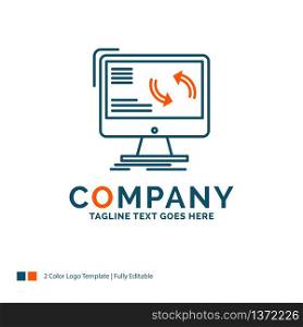 synchronization, sync, information, data, computer Logo Design. Blue and Orange Brand Name Design. Place for Tagline. Business Logo template.