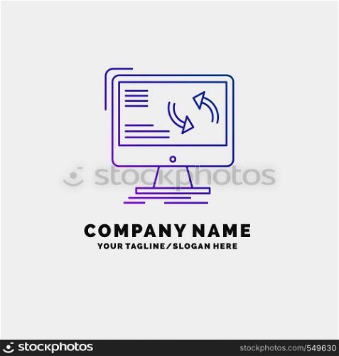 synchronization, sync, information, data, computer Purple Business Logo Template. Place for Tagline. Vector EPS10 Abstract Template background