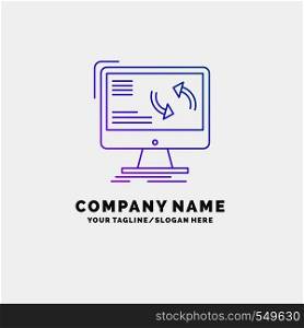 synchronization, sync, information, data, computer Purple Business Logo Template. Place for Tagline. Vector EPS10 Abstract Template background