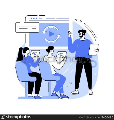 Synchronized access isolated cartoon vector illustrations. Group of people discussing plans together, synchronized access app, smart classes, data visualizations, degree programs vector cartoon.. Synchronized access isolated cartoon vector illustrations.