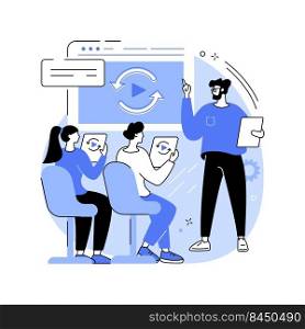 Synchronized access isolated cartoon vector illustrations. Group of people discussing plans together, synchronized access app, smart classes, data visualizations, degree programs vector cartoon.. Synchronized access isolated cartoon vector illustrations.