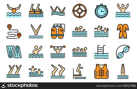 Synchronized swimming icon. Outline synchronized swimming vector icon thin line color flat on white. Synchronized swimming icon, outline style