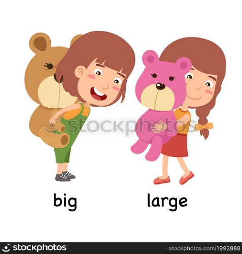 synonyms adjectives big and large vector illustration