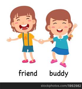 synonyms friend and buddy vector illustration