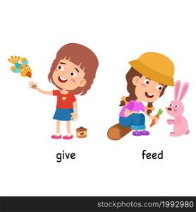synonyms give and feed vector illustration