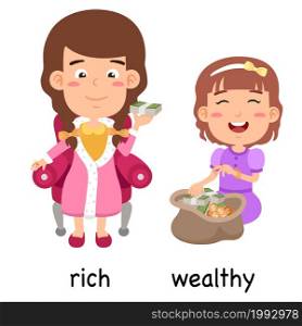 synonyms rich and wealthy vector illustration