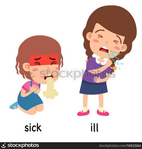 synonyms sick and ill vector illustration