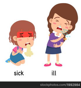 synonyms sick and ill vector illustration
