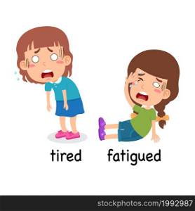 synonyms tired and fatigued vector illustration