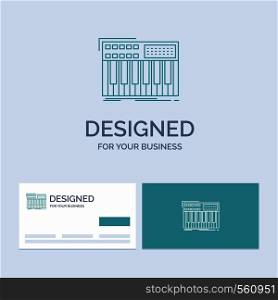 synth, keyboard, midi, synthesiser, synthesizer Business Logo Line Icon Symbol for your business. Turquoise Business Cards with Brand logo template. Vector EPS10 Abstract Template background