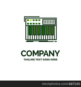 synth, keyboard, midi, synthesiser, synthesizer Flat Business Logo template. Creative Green Brand Name Design.