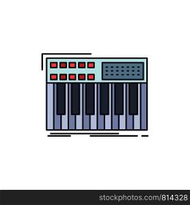 synth, keyboard, midi, synthesiser, synthesizer Flat Color Icon Vector
