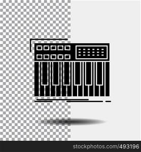 synth, keyboard, midi, synthesiser, synthesizer Glyph Icon on Transparent Background. Black Icon. Vector EPS10 Abstract Template background