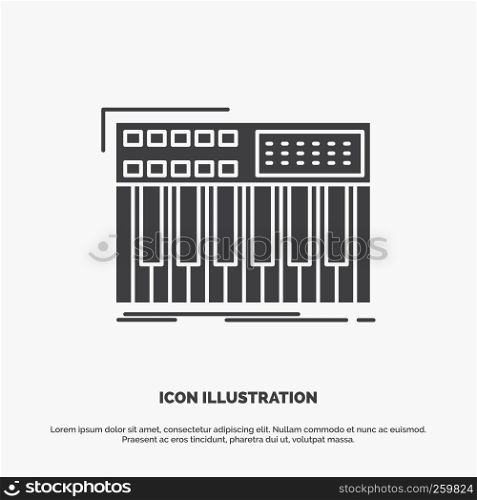 synth, keyboard, midi, synthesiser, synthesizer Icon. glyph vector gray symbol for UI and UX, website or mobile application