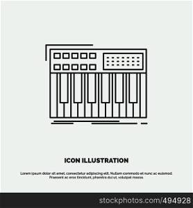 synth, keyboard, midi, synthesiser, synthesizer Icon. Line vector gray symbol for UI and UX, website or mobile application. Vector EPS10 Abstract Template background