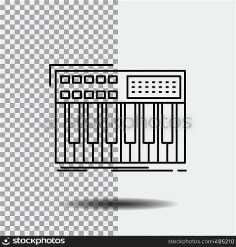synth, keyboard, midi, synthesiser, synthesizer Line Icon on Transparent Background. Black Icon Vector Illustration. Vector EPS10 Abstract Template background