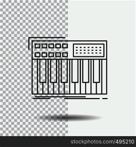 synth, keyboard, midi, synthesiser, synthesizer Line Icon on Transparent Background. Black Icon Vector Illustration. Vector EPS10 Abstract Template background