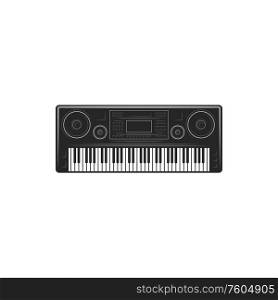 Synthesizer isolated electronic musical instrument. Vector device operated by keyboard to generate sounds. Synthesiser or synth electronic musical instrument