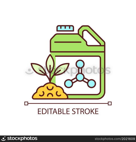 Synthetic fertilizers RGB color icon. Inorganic substance for feeding plants. Chemical feeding and supplement for crops. Isolated vector illustration. Simple filled line drawing. Editable stroke. Synthetic fertilizers RGB color icon