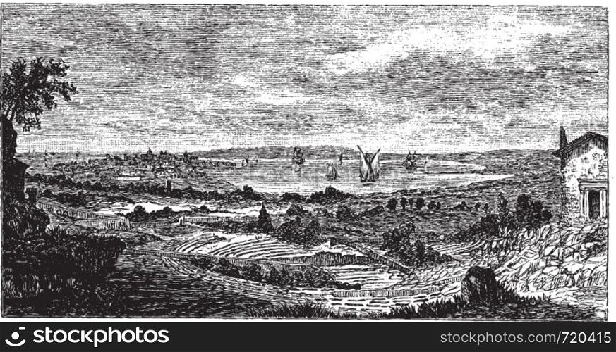 Syracuse. - Ruins of the theater to the forefront, vintage engraved illustration.Trousset encyclopedia (1886 - 1891).