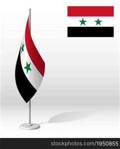 SYRIA flag on flagpole for registration of solemn event, meeting foreign guests. National independence day of SYRIA. Realistic 3D vector on white
