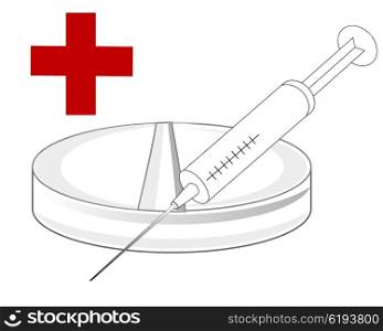 Syringe and tablet on white. Medicinal facilities tablet and syringe on white background is insulated
