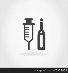 Syringe and thermometer for medicine. A vector illustration