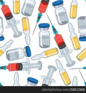Syringe and vaccine medical conceptual seamless pattern. Syringe and vaccine medical conceptual seamless pattern.