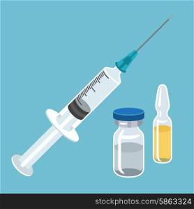 Syringe and vaccine set of medical tools for vaccination. Syringe and vaccine set of medical tools for vaccination.
