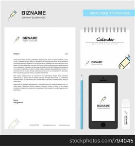 Syringe Business Letterhead, Calendar 2019 and Mobile app design vector template