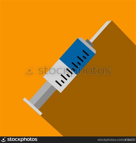 Syringe for injection with needle icon. Flat illustration of syringe for injection with needle vector icon for web isolated on yellow background. Syringe for injection with needle icon, flat style