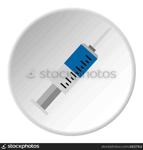 Syringe for injection with needle icon in flat circle isolated on white vector illustration for web. Syringe for injection with needle icon circle