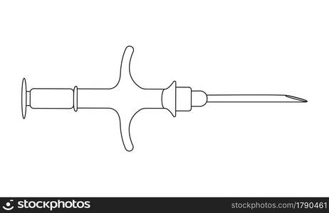 Syringe for pet microchipping in linear style. Veterinarian tool for dog or cat implant procedure. Concept of pets permanent ID. Editable stroke. Vector outline illustration.. Syringe for pet microchipping in linear style. Veterinarian tool for dog or cat implant procedure. Concept of pets permanent ID