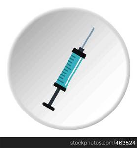 Syringe icon in flat circle isolated vector illustration for web. Syringe icon circle