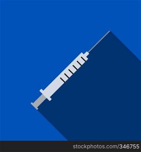 Syringe icon in flat style on a blue background. Syringe icon, flat style