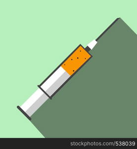 Syringe icon in flat style on light green background. Syringe icon, flat style