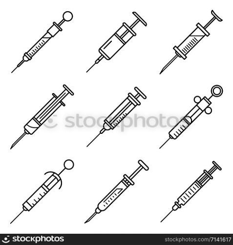 Syringe icon set. Outline set of syringe vector icons for web design isolated on white background. Syringe icon set, outline style