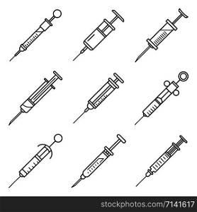 Syringe icon set. Outline set of syringe vector icons for web design isolated on white background. Syringe icon set, outline style