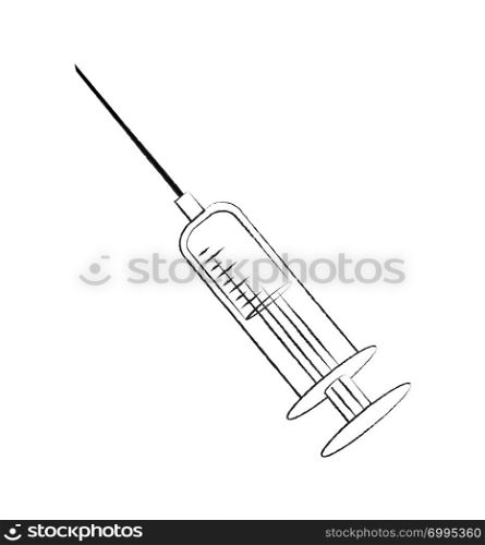 Syringe icon sketch pictogram flat vector illustration isolated on white backgrounds