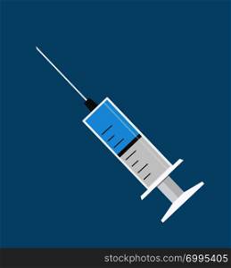 Syringe icon vector for injection vaccine liquid isolated on background flat