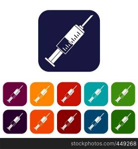 Syringe icons set vector illustration in flat style In colors red, blue, green and other. Syringe icons set flat