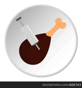 Syringe in meat leg icon in flat circle isolated on white background vector illustration for web. Syringe in meat leg icon circle