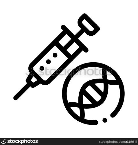 Syringe Injection Vaccine Biomaterial Vector Icon Thin Line. Biology And Science Flasks, Bioengineering, Dna And Medicine Biomaterial Concept Linear Pictogram. Monochrome Contour Illustration. Syringe Injection Vaccine Biomaterial Vector Icon