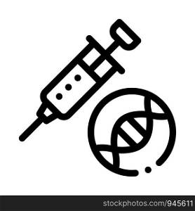 Syringe Injection Vaccine Biomaterial Vector Icon Thin Line. Biology And Science Flasks, Bioengineering, Dna And Medicine Biomaterial Concept Linear Pictogram. Monochrome Contour Illustration. Syringe Injection Vaccine Biomaterial Vector Icon