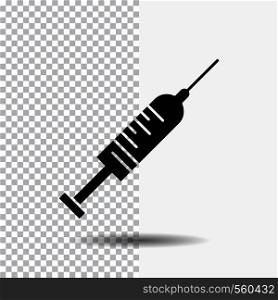 syringe, injection, vaccine, needle, shot Glyph Icon on Transparent Background. Black Icon. Vector EPS10 Abstract Template background