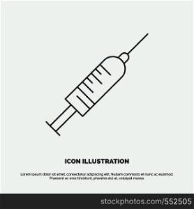 syringe, injection, vaccine, needle, shot Icon. Line vector gray symbol for UI and UX, website or mobile application. Vector EPS10 Abstract Template background