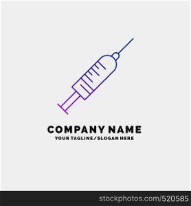 syringe, injection, vaccine, needle, shot Purple Business Logo Template. Place for Tagline. Vector EPS10 Abstract Template background