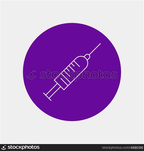 syringe, injection, vaccine, needle, shot White Line Icon in Circle background. vector icon illustration. Vector EPS10 Abstract Template background